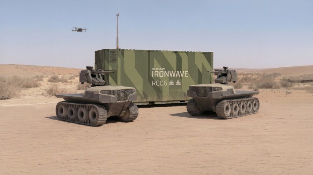 Iron Wave ist ein verlegbares robotisches Kampfsystem, das darauf ausgelegt ist, bei risikoreichen Einsätzen robotische Systeme vor den eigenen Bodentruppen einzusetzen.